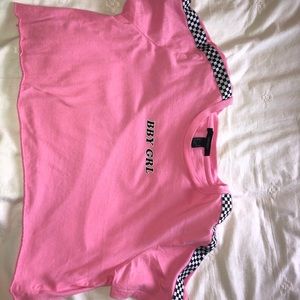 Hot pink checkered crop